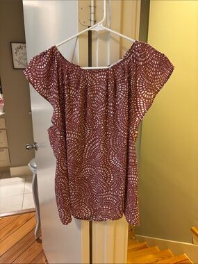 LOFT Mauve Dot-Pattern Short Sleeve Blouse